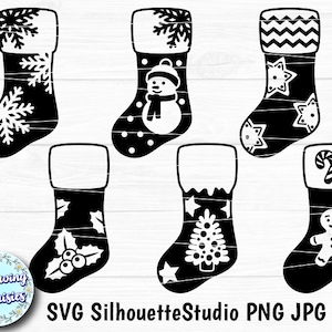 Bas de Noël en SVG, décorations de Noël, chaussettes svg, père Noël, ornement de Noël svg, fichiers Svg pour Cricut et Silhouette