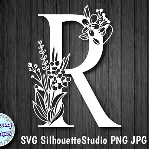LETRA FLORAL R em Svg, inicial decorativa, modelo de corte de papel, download instantâneo, Svg para Cricut e Silhouette