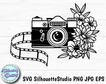 Retro-Fotokamera verziert mit BLUMEN in SVG, Retro-Kamera, Fotografie, Blumen, Fotograf, svg-Dateien für Cricut und Silhouette