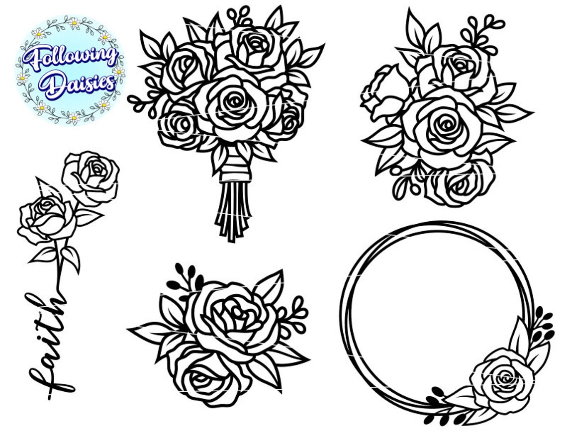 ROSES in SVG, Roses Bundle, Roses Bouquets, Roses Frame, Butterfly ...