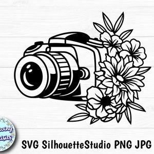 CAMERA in SVG, Photo Camera, Floral, Photographer, Photography, Flowers, Svg files for cricut and silhouette, Paper cut template