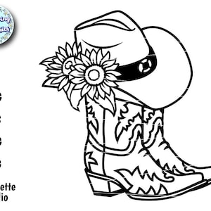 BOTTES DE COWBOY SVG, Chapeau de cowboy, Tournesols, Western, Rodeo, Ranch, Cowgirl, Ferme, Campagne, Far west, Fichiers Svg pour cricut et silhouette