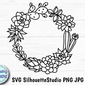 CACTUS WREATH en SVG #N09, Succulent Wreath, Succulent Frame, Cactus Monogram, Cutting Files pour cricut et silhouette
