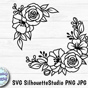 FLOWERS in SVG, Bouquets, Floral decoration, Flowers, Flower corner, Floral border, Paper cut template, Cut files for cricut and Silhouette