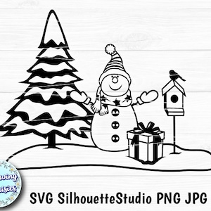 PAYSAGE DE NOËL en SVG, bonhomme de neige, décorations de Noël, arbre de Noël, fichiers de coupe pour cricut et silhouette