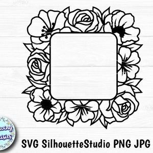CADRE FLORAL en SVG, couronne de fleurs, cadre monogramme, cadre carré, clipart cadre, modèle en papier découpé, fichiers Svg pour cricut et silhouette