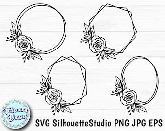 FLORAL FRAMES in SVG No.2, Geometric frames, Monogram frame, Circle, Oval, Hexagon,Paper cut template, Svg files for cricut and silhouette