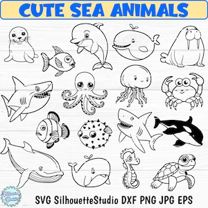 ANIMALES MARINOS SVG, Animales del océano svg, Lindos animales marinos, Animales marinos cartoon, Archivos de corte para Cricut y Silhouette