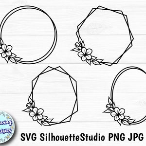 CADRES FLORAUX en SVG n°1, cadres géométriques, cadre monogramme, cercle, ovale, hexagone, modèle en papier découpé, fichiers Svg pour cricut et silhouette