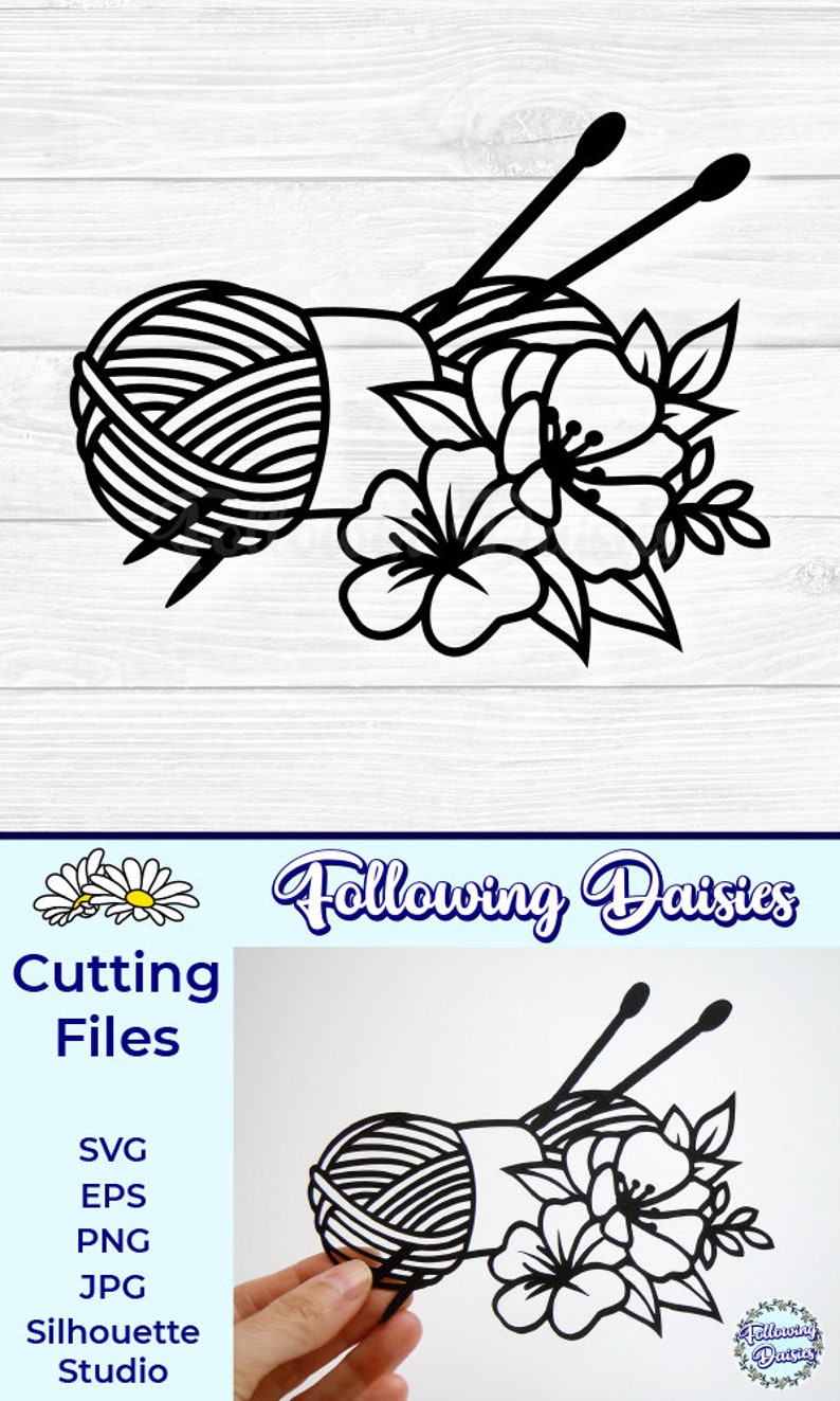 Download Clip Art Knitting Needle Hobby Floral Knitting Wool Svg Paper Cut Template Svg Files For Cricut And Silhouette Crafting Knitter Ball Of Wool Art Collectibles