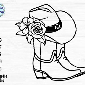 STIEFEL und COWBOYHUT svg, Cowboyhut, Western, Rodeo, Ranch, Cowgirl, Bauernhof, Mädchen Cowboystiefel svg, SVG-Dateien für Cricut und Silhouette