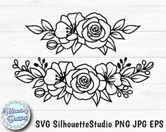 FLOWERS in SVG, Bouquets, Floral decoration, Flowers, Flower border, Paper cut template, Cut files for cricut and Silhouette