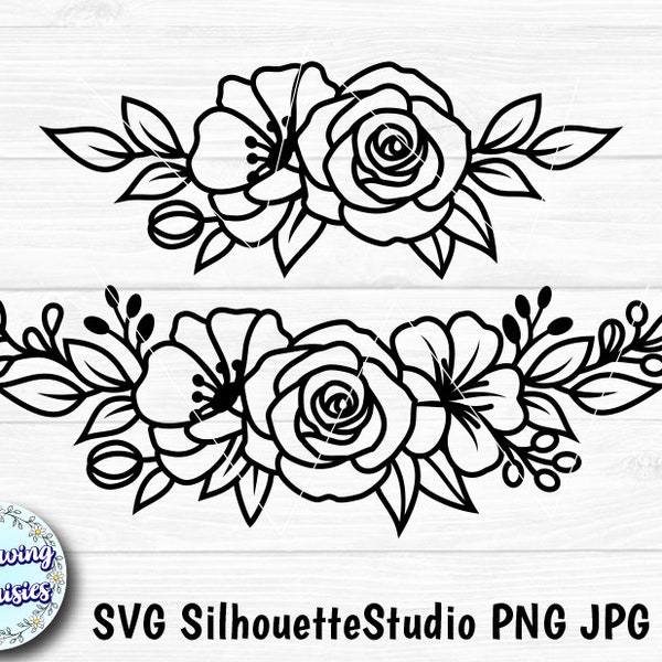 FLOWERS in SVG, Bouquets, Floral decoration, Flowers, Flower border, Paper cut template, Cut files for cricut and Silhouette