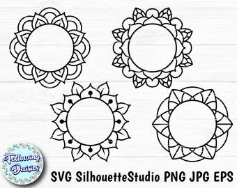 Circular MANDALA FRAMES in SVG, Wreaths, Monogram frame, Mandalas, Frame clipart, Paper cut template, Svg files for cricut and silhouette