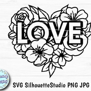 FLEUR COEUR SVG, fleurs, amour, Saint-Valentin, coeur floral, modèle en papier découpé, fichiers Svg pour cricut et silhouette