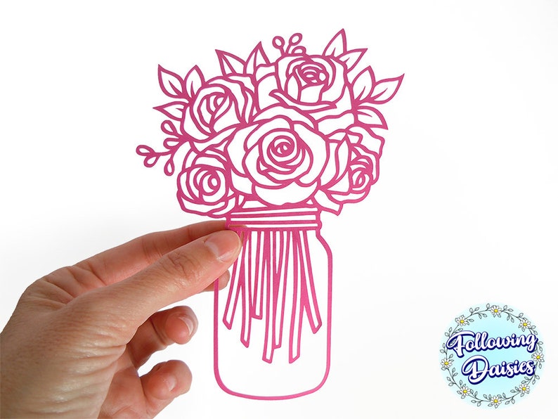 Download Art Collectibles Clip Art Flowers Floral Decoration Roses Bouquets Paper Cut Template Cut Files For Cricut And Silhouette Mason Jar With Flowers Svg