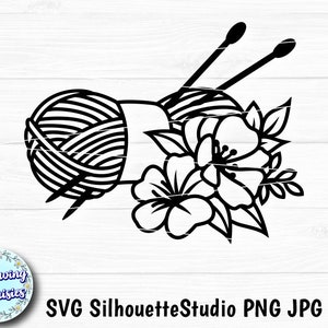 Wollknäuel verziert mit BLUMEN in SVG, Stricken, Stricker, Hobby, Handwerk, Blumen, Stricken, Svg-Dateien für Cricut und Silhouette
