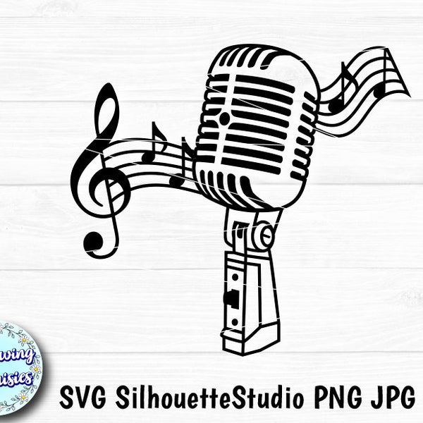 VINTAGE MICROPHONE in SVG, Retro microphone, Music, Musician, Musical notes, Svg files for cricut and silhouette, Paper cut template