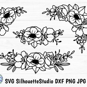 Bordure florale SVG : Bouquet de fleurs printanières coupé fichiers, Cricut & Silhouette