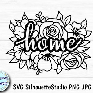 HOME en SVG, Home decorado con flores, Hogar, Cartel para el hogar, Floral, Nuevo hogar, Archivos svg para Cricut y Silhouette