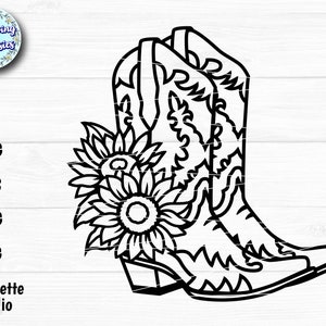 COWBOY BOOTS SVG, Boots decorated with flowers, Sunflowers svg, Western, Rodeo, Ranch, Cowgirl, Svg files for cricut and silhouette