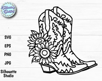 COWBOY BOOTS SVG, Boots decorated with flowers, Sunflowers svg, Western, Rodeo, Ranch, Cowgirl, Svg files for cricut and silhouette
