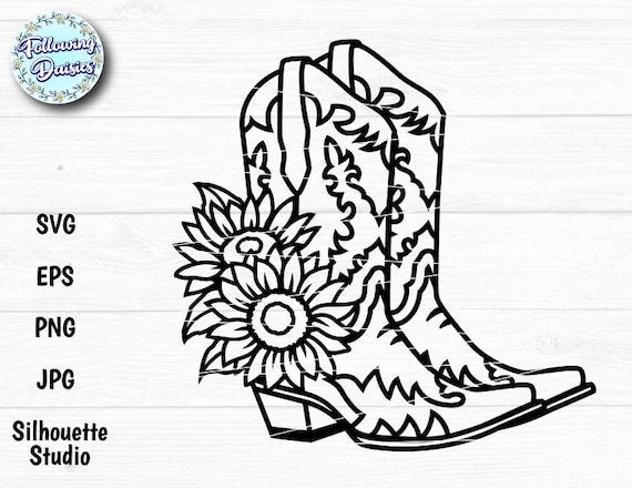 COWBOY BOOTS SVG Boots Decorated With Flowers Sunflowers | Etsy
