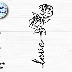 WOORD LIEFDE met ROZEN in SVG, Bloemenliefde, Bloemen in svg, Boeket rozen, Liefde, Knip vijlen voor cricut en silhouet
