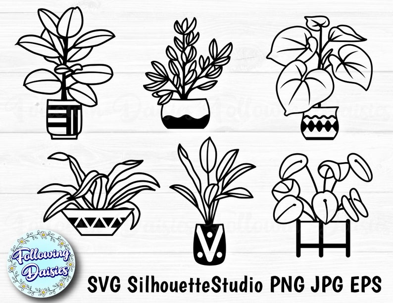 Download Clip Art Garden Potted Plants Flower Pot Plants In Svg Svg Files For Cricut And Silhouette Paper Cut Template House Plants Gardening Art Collectibles