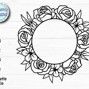 FLORAL FRAME in SVG, Floral wreath, Monogram frame, Circle frame, Roses, Paper cut template, Svg files for cricut and silhouette