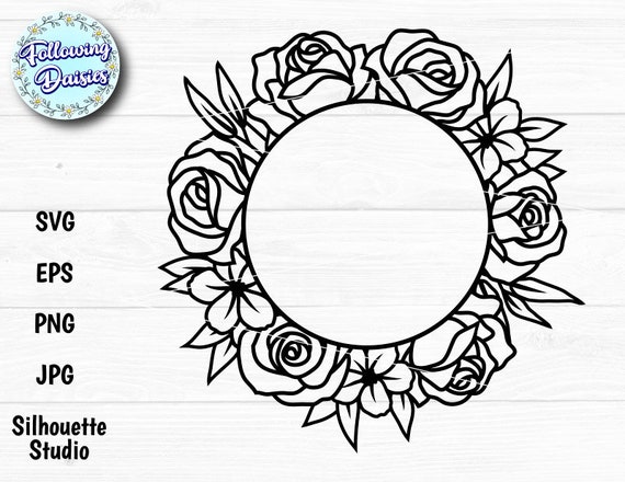 Floral rose wreath circle monogram frame svg dxf pdf cut digital file By  kArtCreation