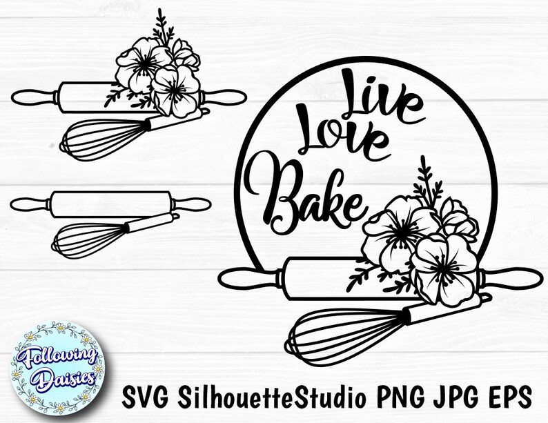 BAKERY in SVG Baker Rolling Pin Flowers Baking cut file Etsy