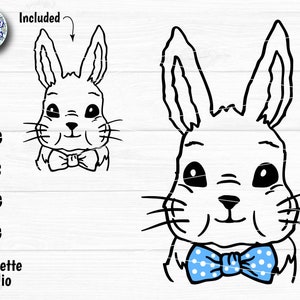 BUNNY SVG, Bunny met vlinderdas, paashaas, Bunny Pasen, Bunny gezicht, konijn gezicht, Svg-bestanden voor cricut en silhouet, papier gesneden sjabloon