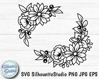 FLOWERS in SVG, Bouquets, Floral decoration, Flowers, Flowers corner, Floral border, Paper cut template, Cut files for cricut and Silhouette