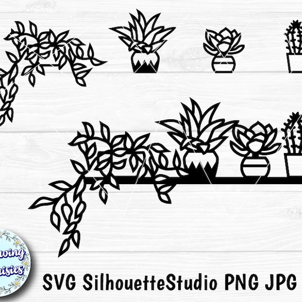 PLANTS on a SHELF SVG Nº2, Potted plants, House plants, Gardening, Succulents, Paper cut template, Svg files for cricut and silhouette