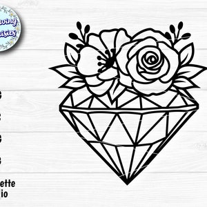 FLORAL DIAMOND SVG, Ślub, Biżuteria, Moda, Kwiaty, Prezent, Miłość, Luksus, Pliki SVG dla Cricut i sylwetki, Szablon wycinany z papieru
