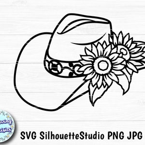 SOMBRERO de VAQUERO SVG, Sombrero de vaquero con girasoles, Western, Rodeo, Rancho, Floral, Vaquera, Archivos svg para Cricut y Silhouette