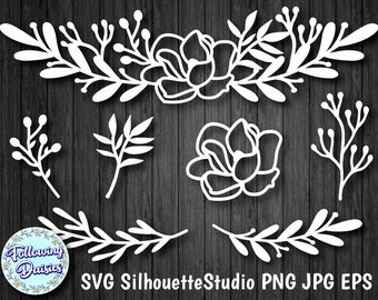 花束 SVG、枝、切り絵テンプレート、クリカットとシルエット用の SVG ファイル、即時ダウンロード、個人および商用利用