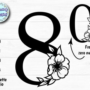 NUMMER 8 in SVG, Nummers versierd met bloemen, Nummer 0, Bloemennummers, Nummer 80, Snijmappen voor cricut en silhouet