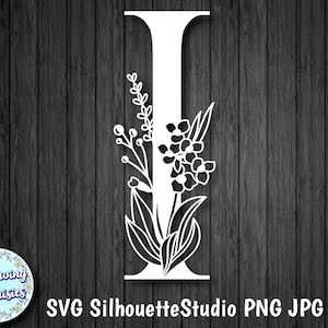 LETTER I Floral in SVG, Letter I versierd met bloemen, Cut Files voor Cricut en Silhouette, Instant Download
