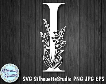 FLORAL LETTER I in Svg, Decorative Initial, Paper cut template, Instant Download, Svg for Cricut and Silhouette