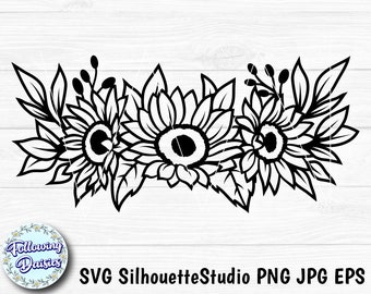 SUNFLOWERS in SVG, Sunflower bouquets, Floral decoration, Flowers, Floral, Paper cut template, Cut files for cricut and Silhouette