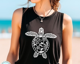 SEA TURTLE SVG, Sea turtle with Tropical flowers, Summer shirt svg, Hawaiian sea turtle, Tropical svg,  Beach svg for Cricut and Silhouette
