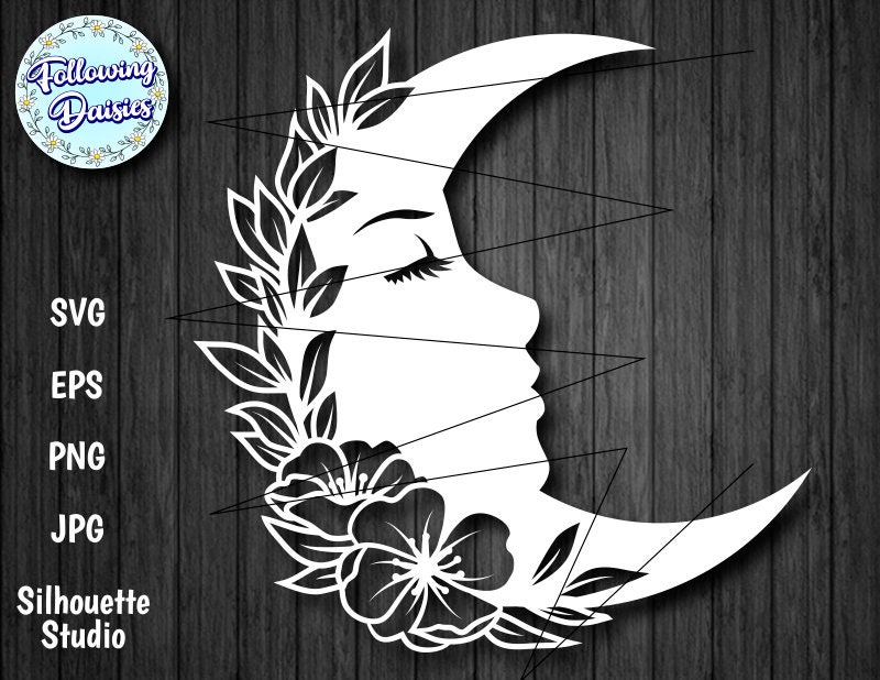 Download Floral Moon In Svg Flowers Moon Face Floral Decoration Etsy
