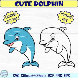 LINDO DELFIN SVG, Archivos svg en capas, Lindos animales marinos, Animales marinos cartoon, Archivos de corte para Cricut y Silhouette