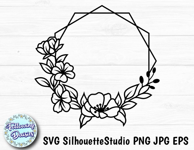 Download FLORAL FRAME in SVG Floral wreath Monogram frame Hexagonal | Etsy