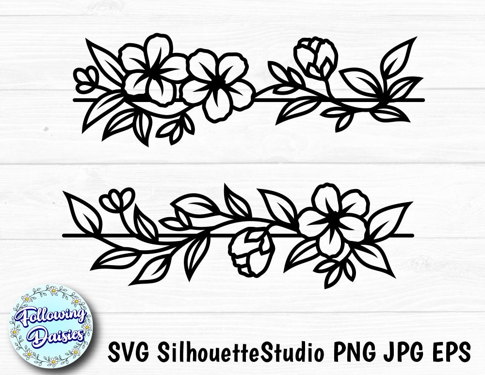 Flower Border SVG, Dxf, Png, Pdf, Split Monogram Svg, Rose Frame Svg,  Wedding Frame Svg, Floral Ornaments Svg, Text Divider Svg, (svg804)