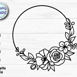 CADRE avec FLEURS SVG #C09, Cadre floral, Cadre circulaire, Couronne de fleurs, Monogramme de fleurs, Fichiers coupés pour cricut et silhouette
