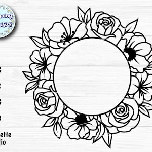 CORNICE con FIORI SVG Nº C10, Cornice floreale, Cornice circolare, Corona floreale, Monogramma fiore, File da taglio per cricut e silhouette