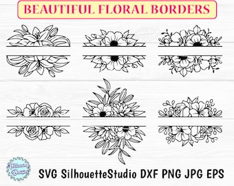Floral Border SVG Bundle: Flower Monogram, Wedding Design, Cricut & Silhouette (Digital Download)
